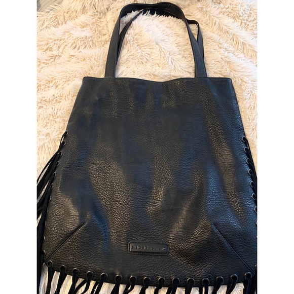 Black Vegan Leather Fringe Tote Bag- BCBGeneration - Picture 6 of 8